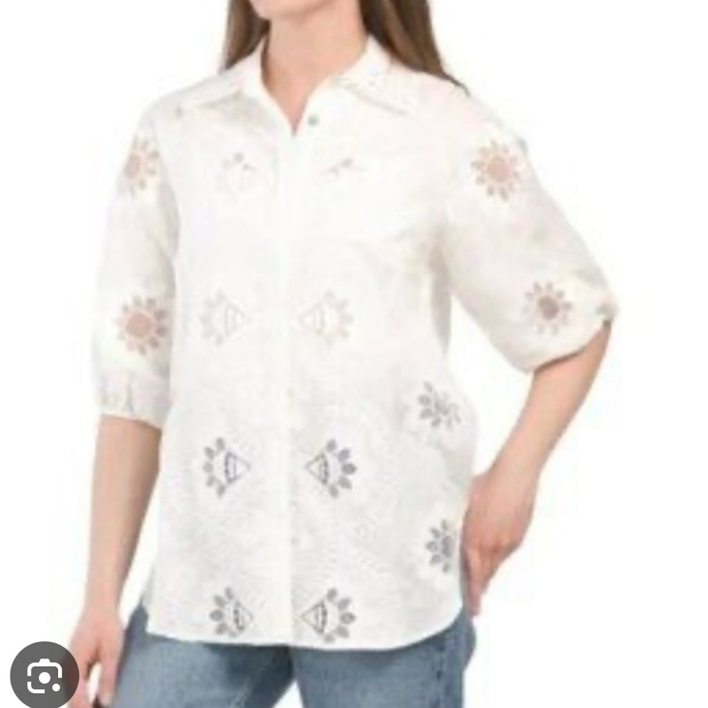Elie Tahari Linen Embroidered Top